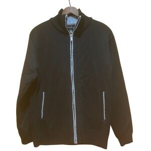 YeoKou Cardigan Mens M Black Zip Knit Mock Neck Plaid Lined Grandpa Office